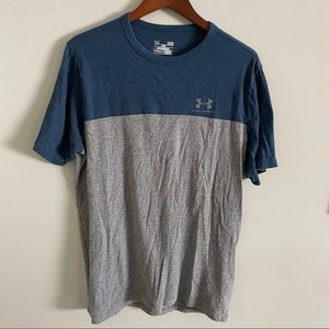 Under Armour large loose heat gear two-tone color block t-shirt, blue/gray